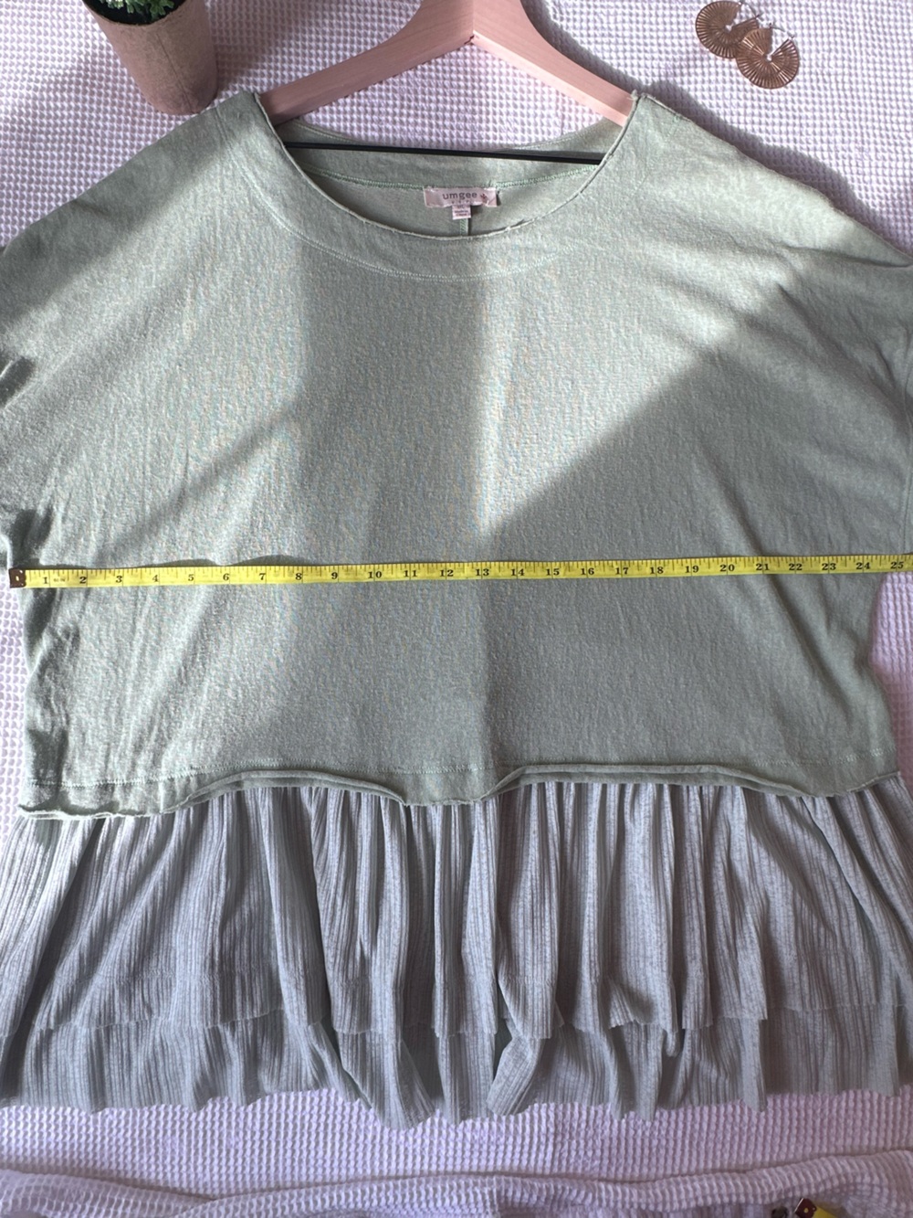 Umgee Light Sage Green Tiered Ruffle Tunic Top - Picture 7 of 16